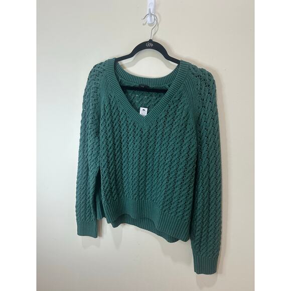 Talbots NWT Sz XL Open-Stitch V-Neck Sweater Green Longsleeve - Picture 3 of 7